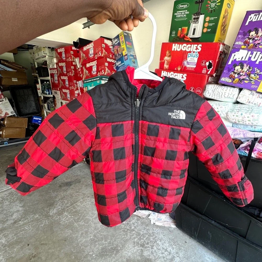 The North Face Infant Toddler Buffalo Plaid Puffer Jacket Hooded Coat 12-18M